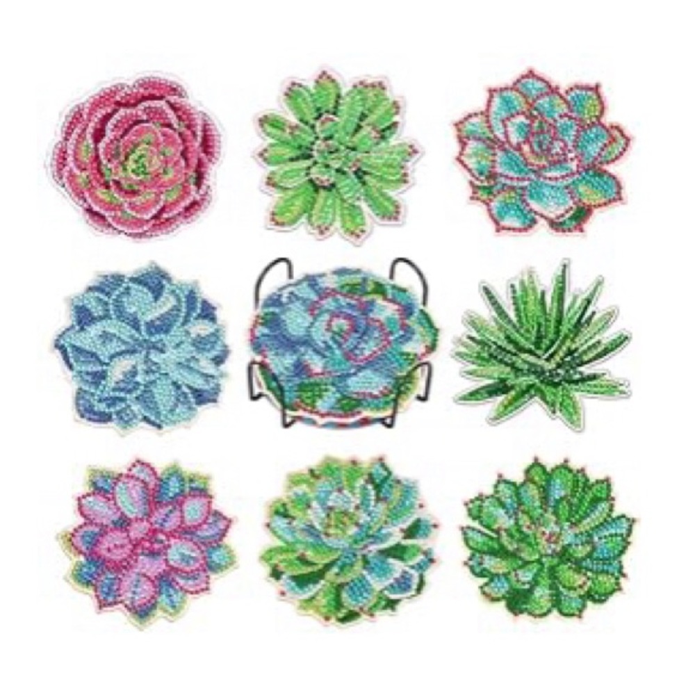 Colorful Succulent under glass Set - Green, Pink, Blue
